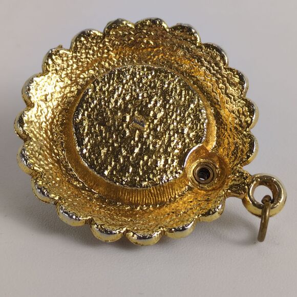 Antique Carved Goldtone & Jade Green Marble 1.5" Balm Locket Pendant French - Picture 5 of 5